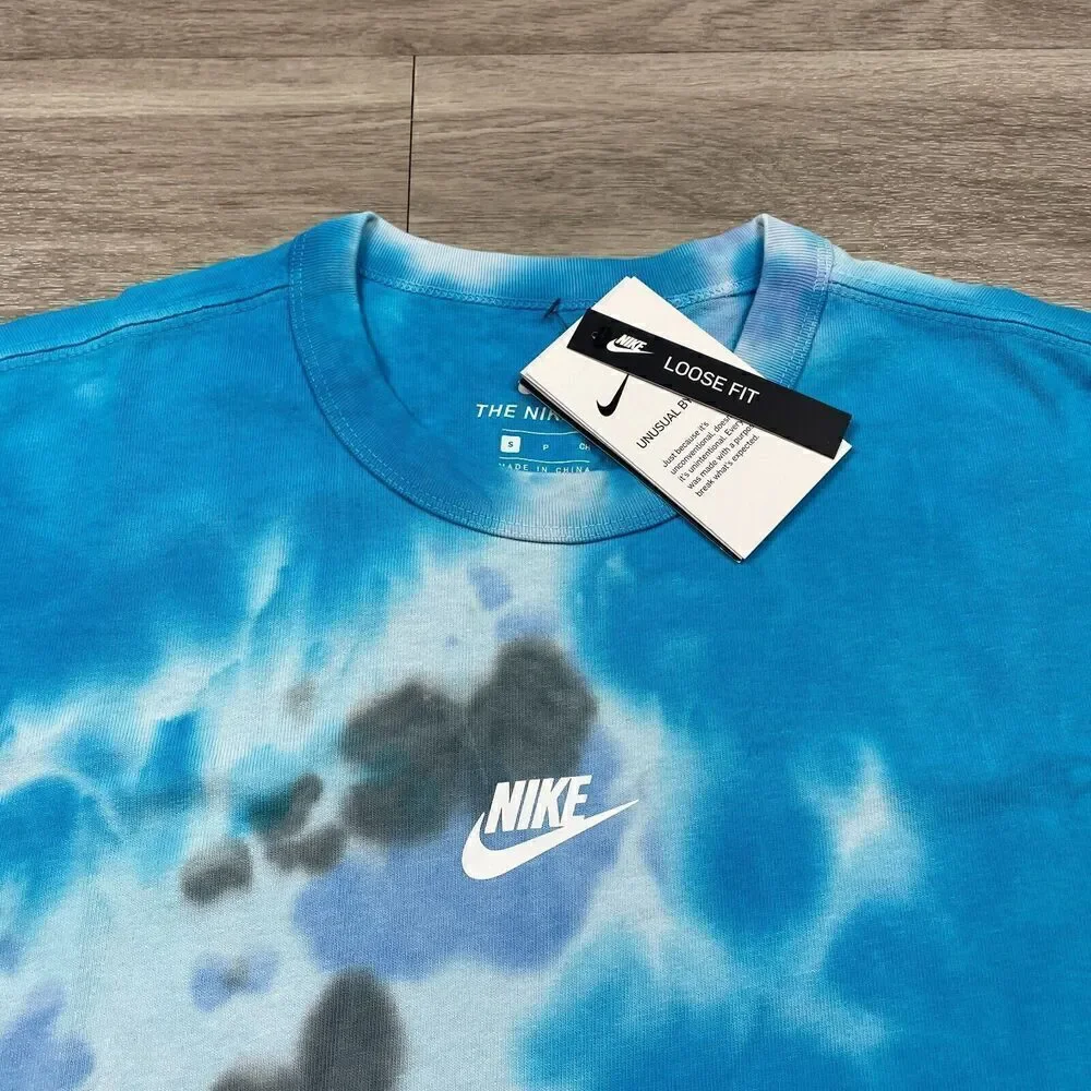 Nike Shirt Mens Small Blue Tie Dye Swoosh Relaxed Fit Short Sleeve